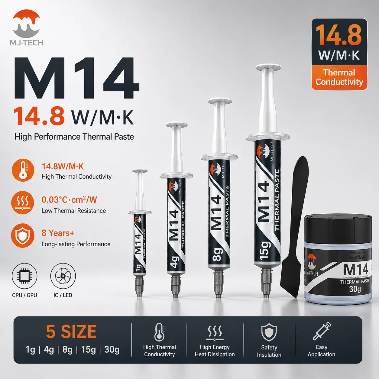 MJ-TECH M14 Thermal Paste 14.8W/mK High Performance CPU GPU Thermal Grease Thermal Compound 1g 4g 8g 15g 30g