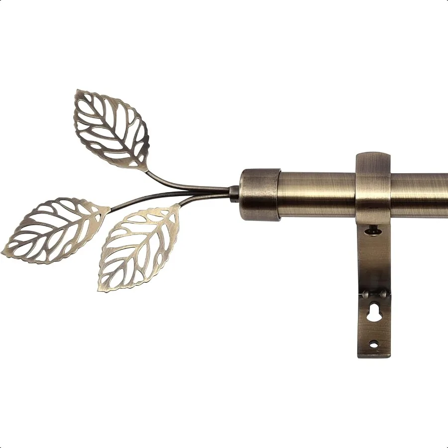 

Brass Curtain Rod for Windows 72 to 144 Long 1 inch Diameter Metal Single Adjustable Telescoping Curtain Pole with Leaf Design