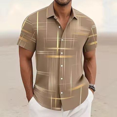 Men's Shirts Graffiti Geometric Grid 3d Print Beach Shirt For Men Hawaiian Shirt Women Fashion Button Lapel Short Sleeve Blouse