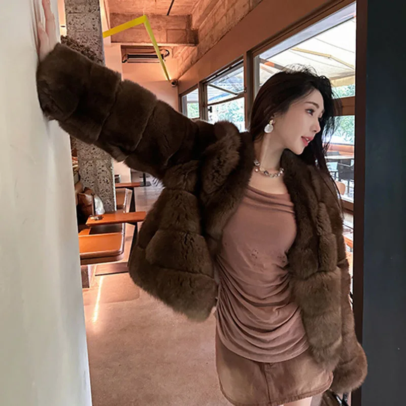 고품질 퍼 코트 솔리드 컬러 인조 밍크 퍼 여성 퍼 코트 2025 신상 겨울 두꺼운 분위기 레저 여성 퍼 코트 630