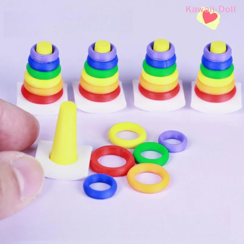 [DO]2 Sets Dollhouse Early Learning Rainbow Stacking Toys Puzzle Development Intelligence Rainbow Tower Toy Gift Stack Ring[DO]