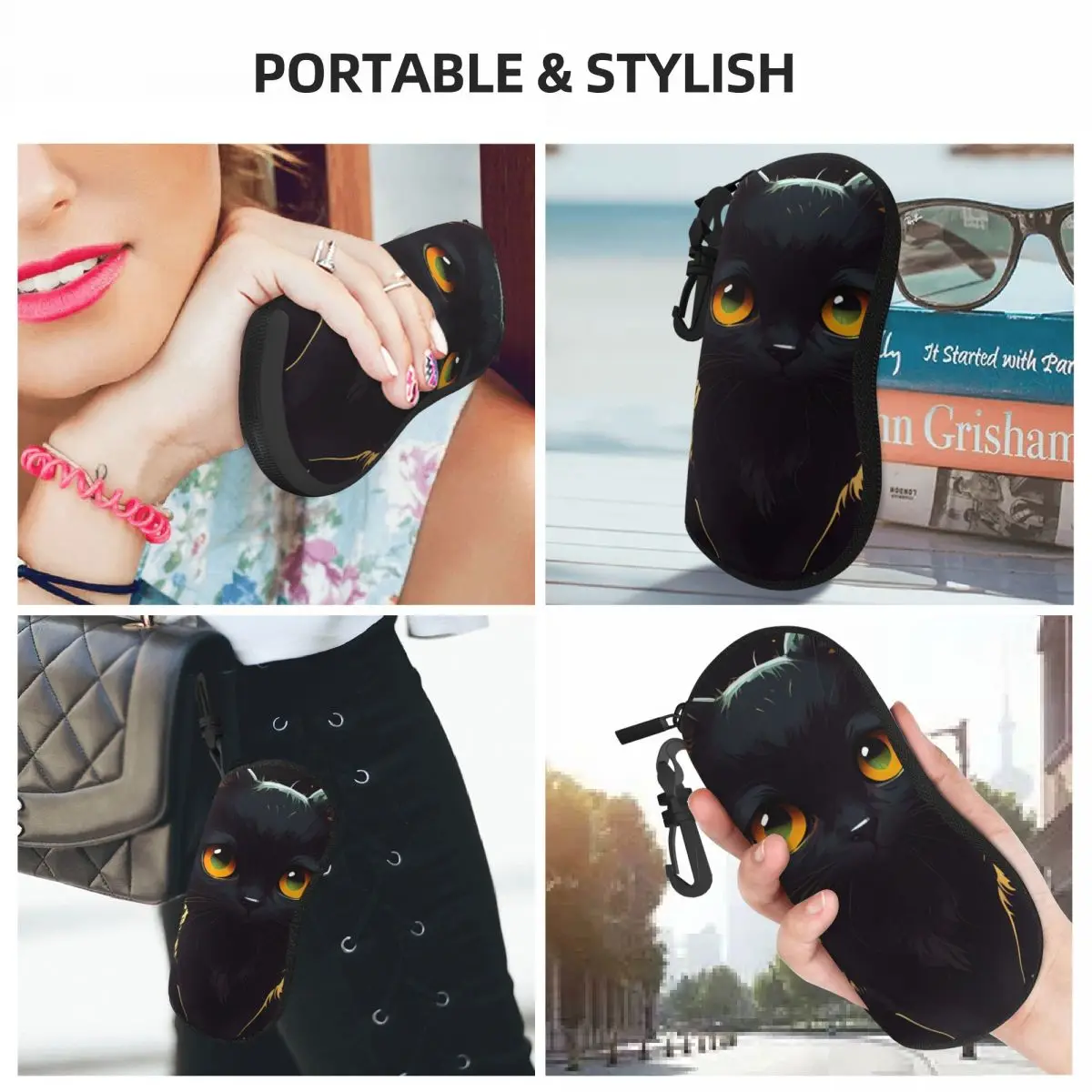 Cute Kitten Glasses Case Cover Black Cat Original Sunglasses Pouch Vintage Daily Eyeglass Cases Cover Men Women Eyewear Bag