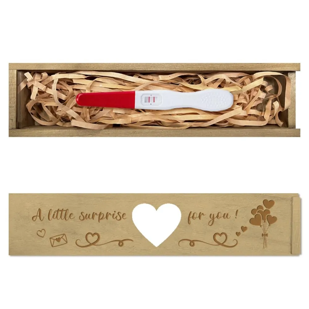 1pcs Pregnancy Wooden Announcement Gifts Pregnancy Test Keepsake Box with Slide Cover Love Hollow Box to Husband Grandparents