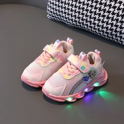 Disney Girl's Casual Shoes Mesh Pink Sport LED Light Breathable Sneakers Comfortable Frozen Children's Pink Purple Shoes Size 35