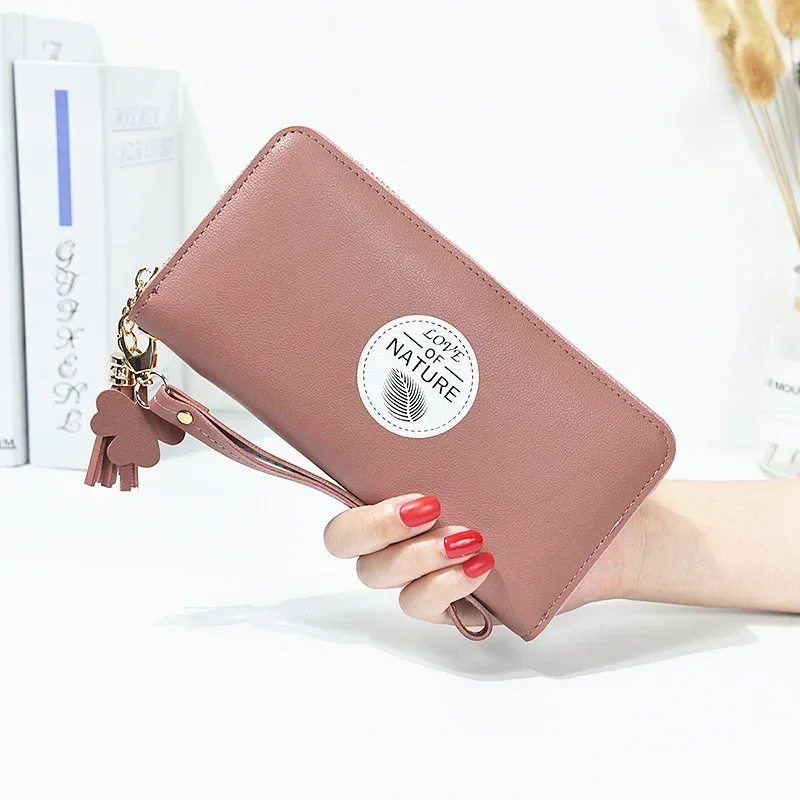 Luksusowe Portfele Damskie z Nadrukiem Kreskówkowym Długi Portfel PU Jednolity Kolor Zapinana na Zamek Kopertówka Wygodna Damska Portmonetka na Monety