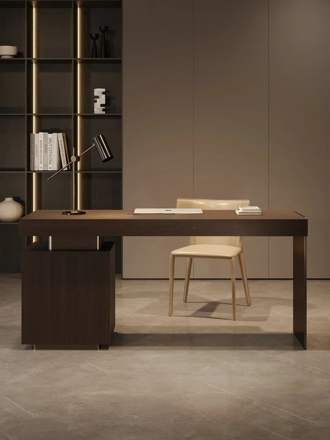 A Nordic light luxury modern desk minimalist black walnut large table