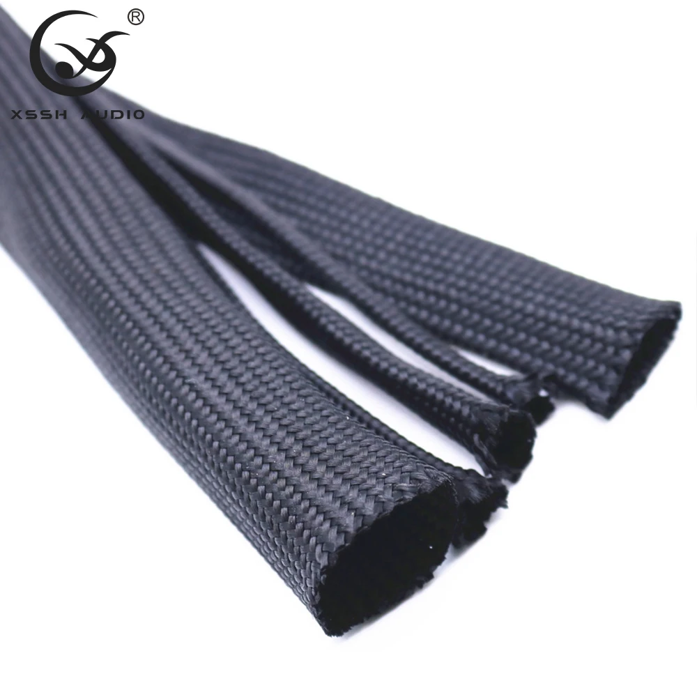 10m XSSH Audio OEM 5MM 8MM 15MM 20MM 25MM Black Cotton Speaker Special Shock Absorber Braided Cable Sleeves For Power Audio Wire