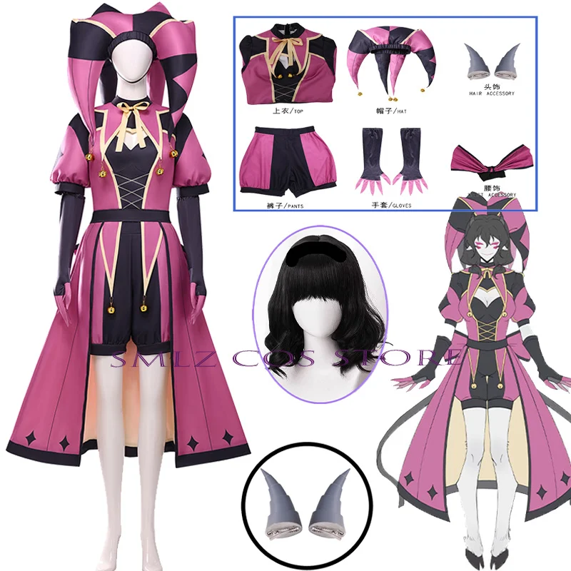 Clown Columbina Cosplay Anime The Freak Circus Costume New Woman Pink Clown Play Uniform Top Pants Hat Prop Set Halloween Outfit