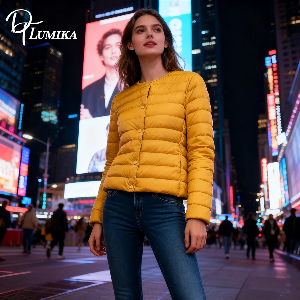 DTLumika 2025 الخريف والشتاء جديد أسفل سترة للنساء خفيفة الوزن قصيرة الأبيض بطة ثوب سترة ، تنوعا جولة الرقبة سترة #2