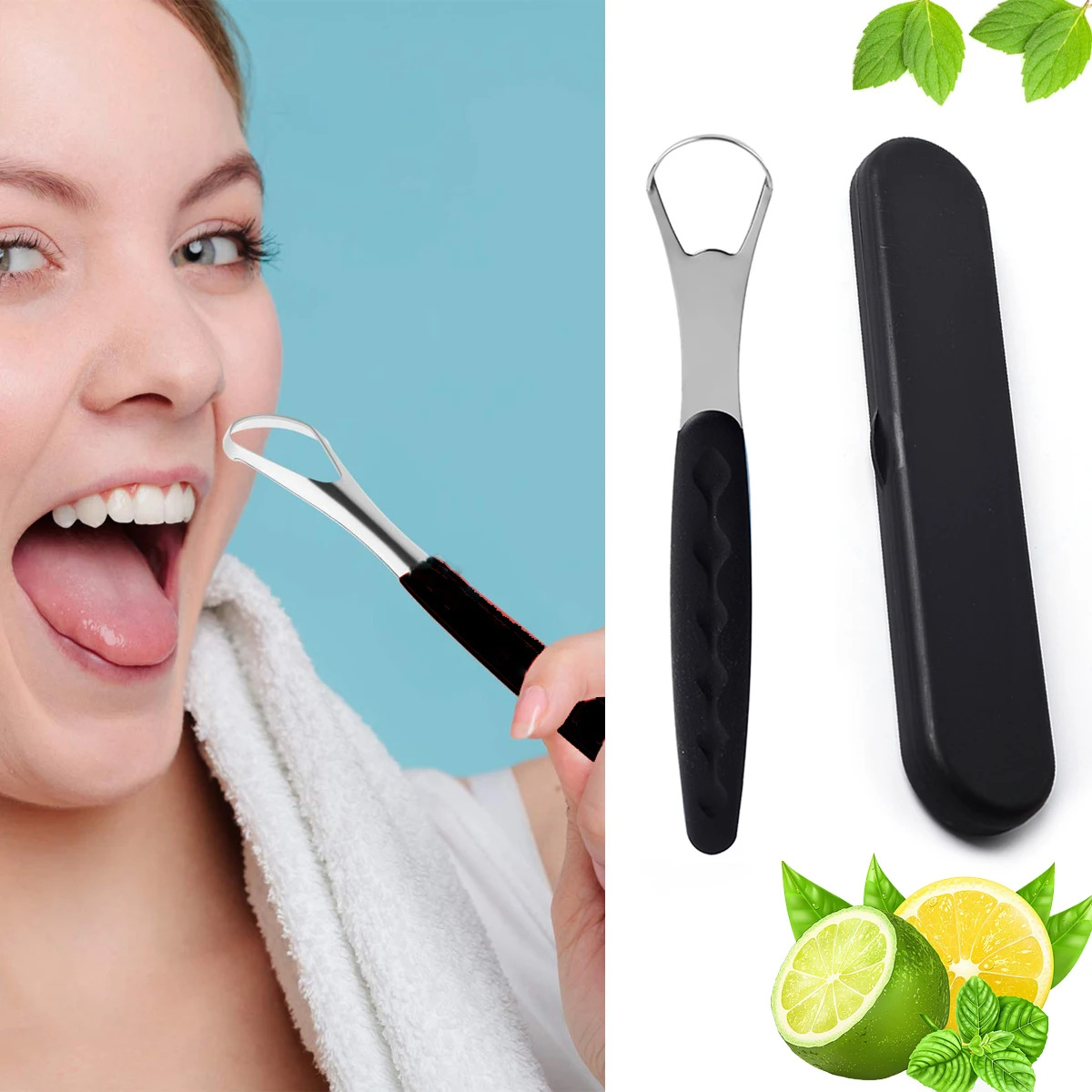 1Box Portable Case Stainless Steel Tongue Scraper Cleaner For Remove Bad Breath Mouth Oral Hygiene Tounge Scrapper Brush