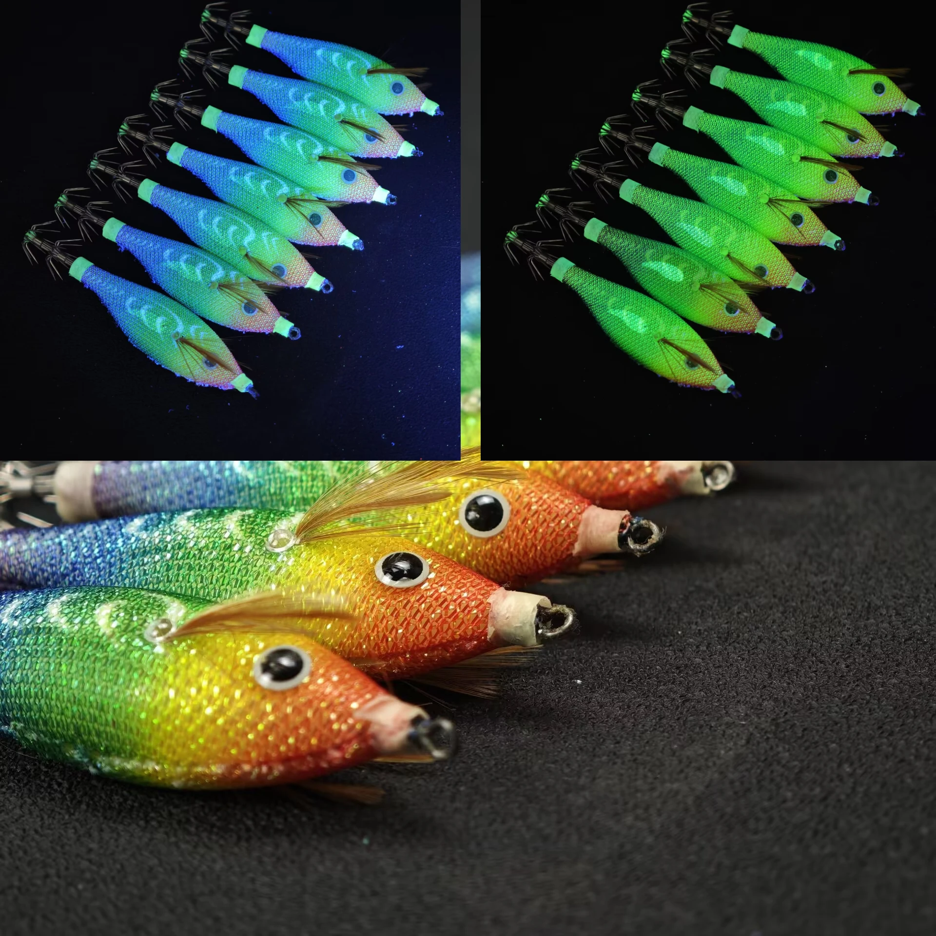 7 Stück/Set 9cm Leuchtender Tintenfisch-Jig-Haken Leuchtende Garnelen-Jigs Garnelen-Angelköder Tintenfisch-Oktopus-Angelzubehör – Detail 2