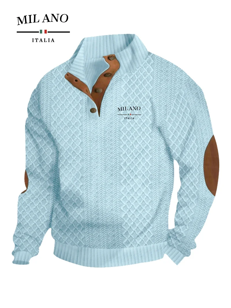 سويت شيرت هنري غير رسمي للرجال نمط ميلان إيطالي هو بلوفر رجالي للخريف/الشتاء دافئ وناعم وصديق للبشرة