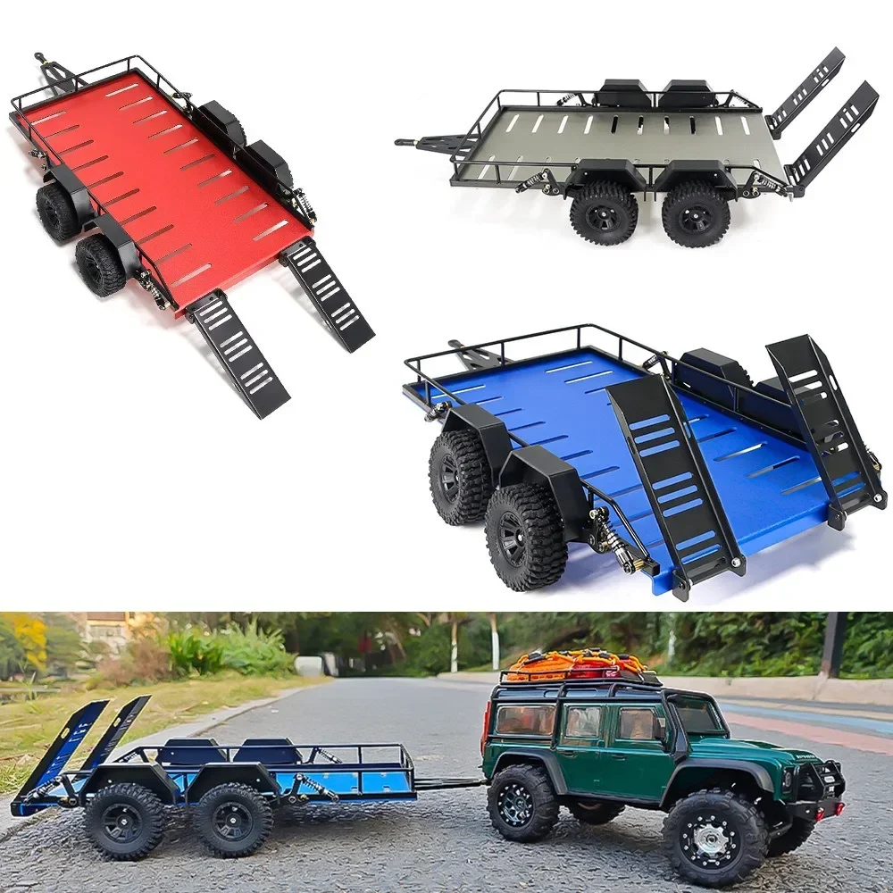 

1/18 Trxs TRX4M Defender 4WD Dual-Wheel Tow Trailer – No-Drill Installation, Realistic Towing Accessory for RC Cars ﻿