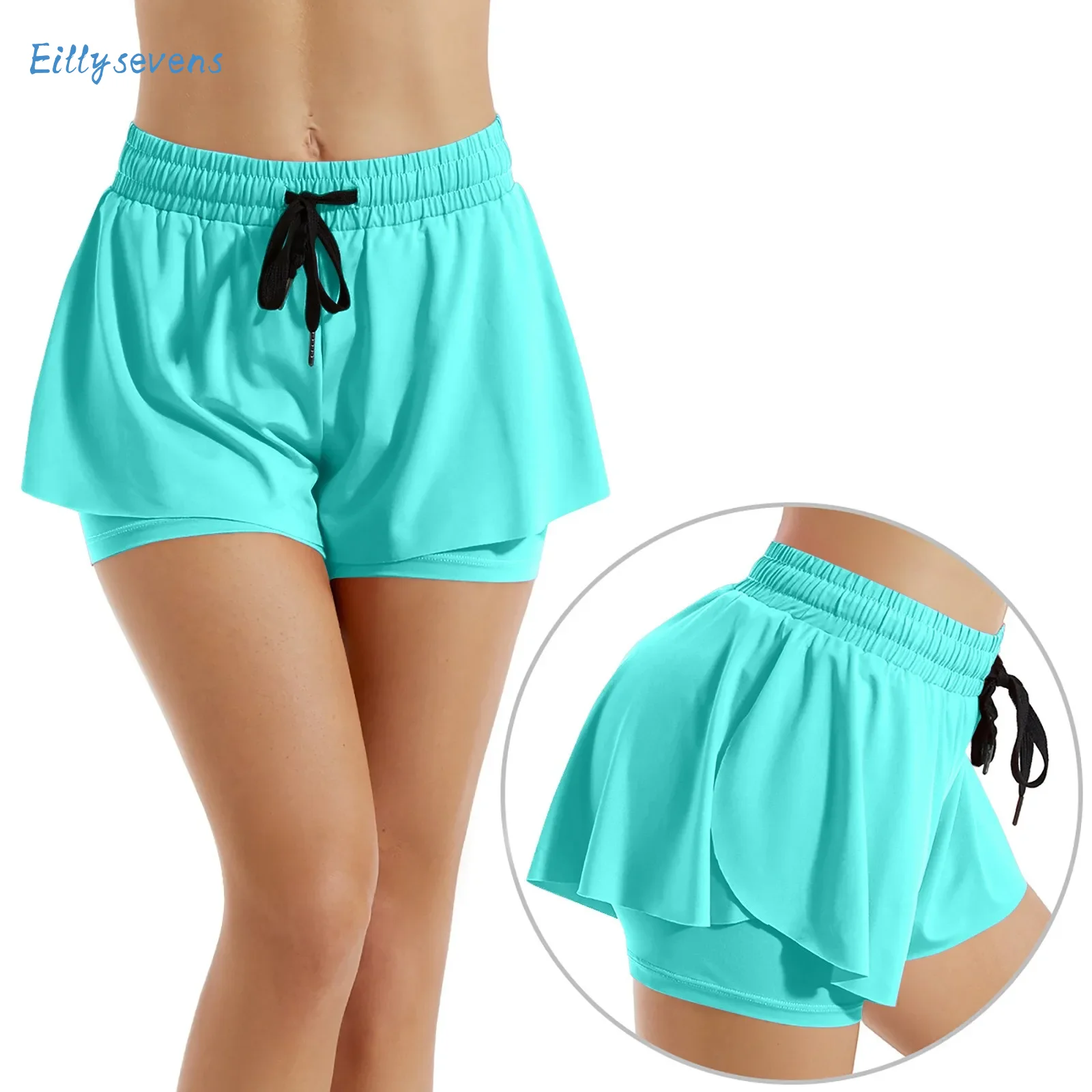 

Fake Two Piece Shorts Women'S High Elastic Sports Shorts For Training Fitness Running Leisure Vacation All-Match Comfy Shorts