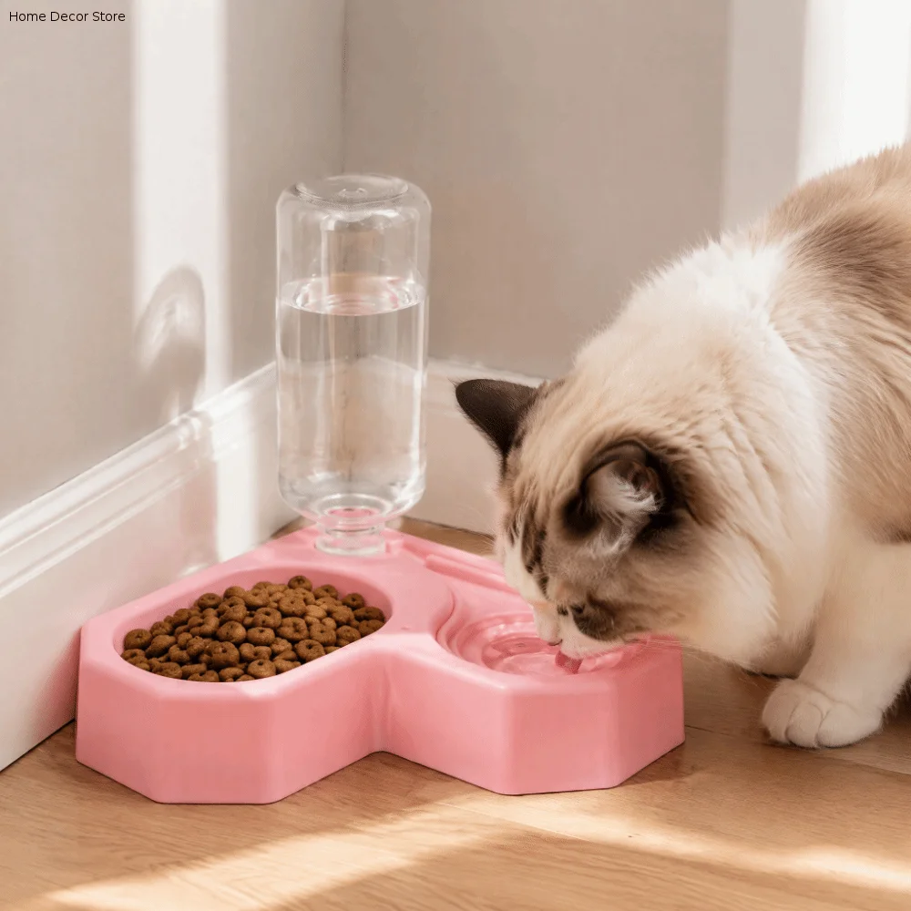 Anti-tip Double Bowl Cat Automatic Water Feeder Removable Large Capacity Cat Food Container Non-slip Plastic Pet Water Dispenser