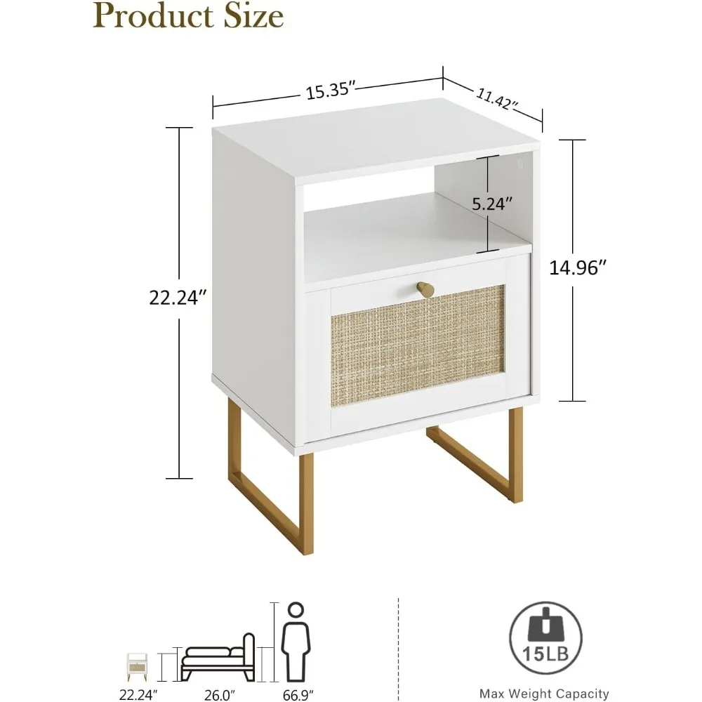 Night Stand Wood Farmhouse Bedside Table with Storage, End Side Accent Table for Bedroom,Living Room,White