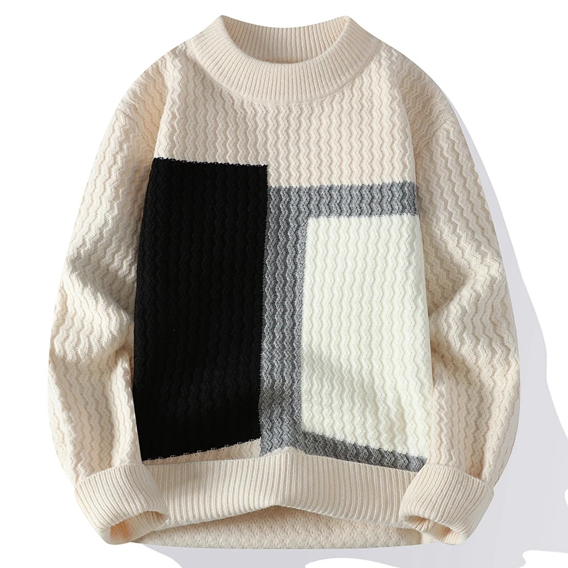 

Fake two sweaters, men's crew neck sweater, casual jumper, thick warm autumn and winter base, color knitting sweater