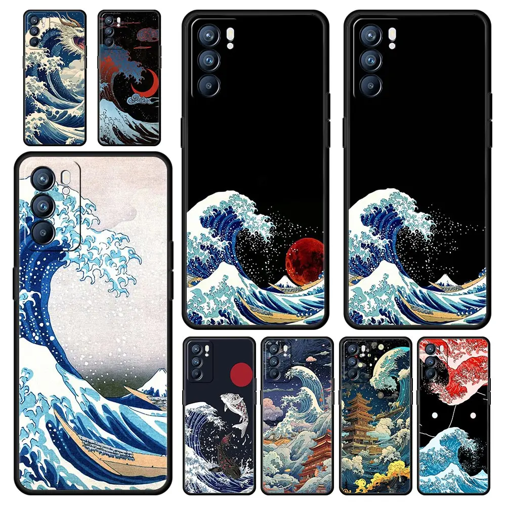 Case For Oppo A54 A53 A52 A9 A15 A95 A17 A16 A76 A74 Find X6 X5 Reno8 Reno7 Reno6 Pro 5G Cover Japan The Great Wave Of Kanagawa