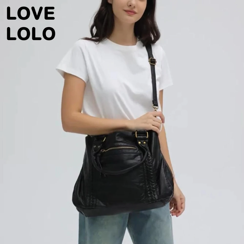 

Сумка-хобо из стираной кожи для женщин, большая вместительная сумка через плечо, вместительная сумка-тоут с длинным ремешком, лучший подарок для нее