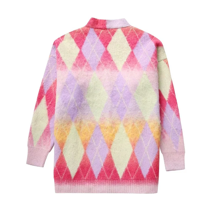 KEYANKETIAN Winter New Women Tie dye Argyle Button-up Knit Cardigans Fashion Sweet Oversize Loose Rainbow Sweater TOP Outerwear