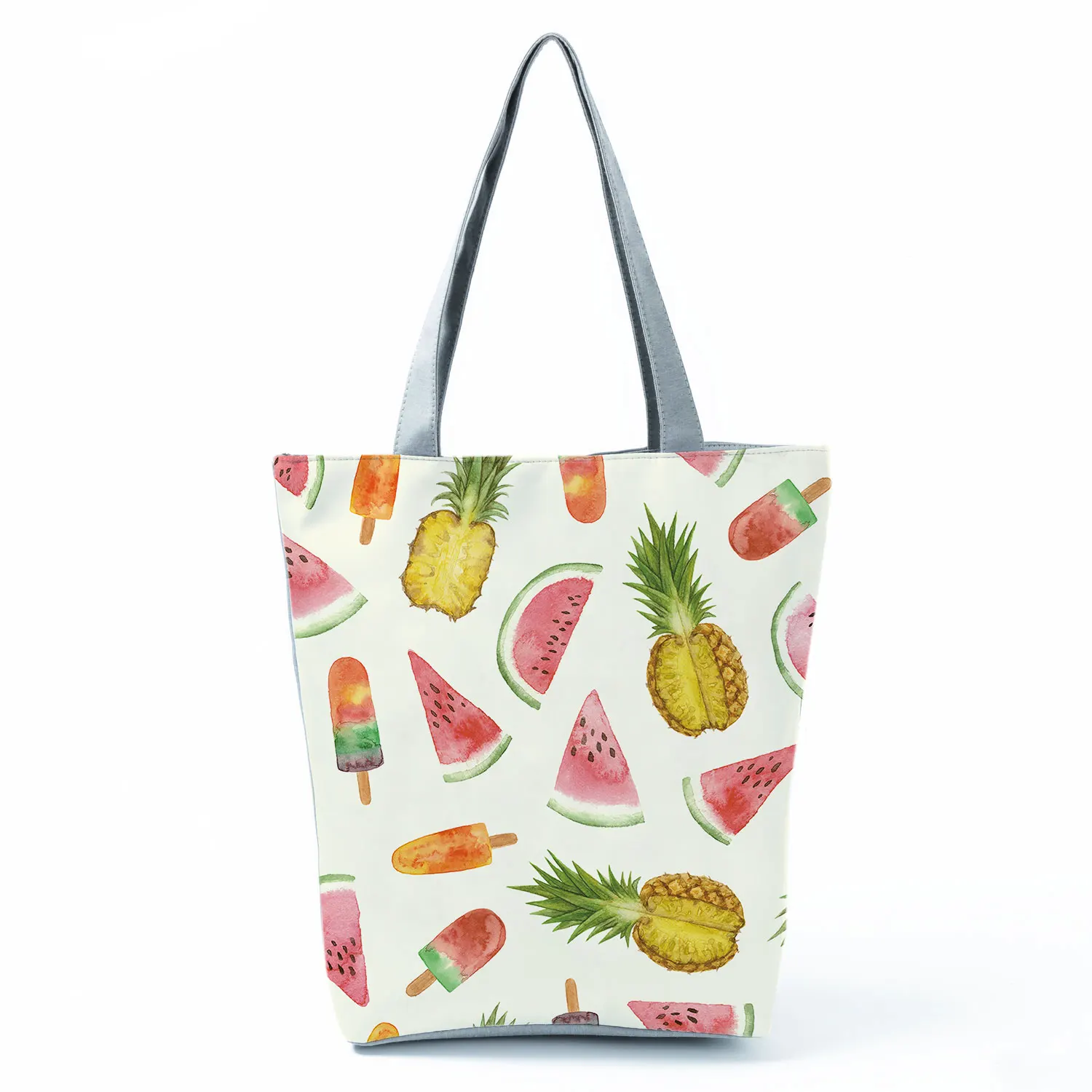 

Cartoon Sweet Foldable Fruit Graphic Shoulder Bag Pineapple Watermelon Print Handbags Large Capacity Eco Reusable Shopping Bag