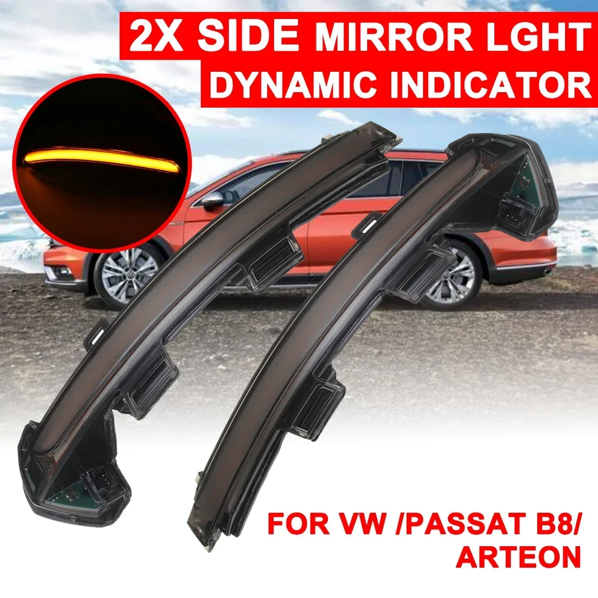 

Для VW Passat B8 2015-2018 Для Volkswagen Arteon 1 пара сигнальных ламп зеркала заднего вида автомобильный светодиодный динамический поворотник желтый
