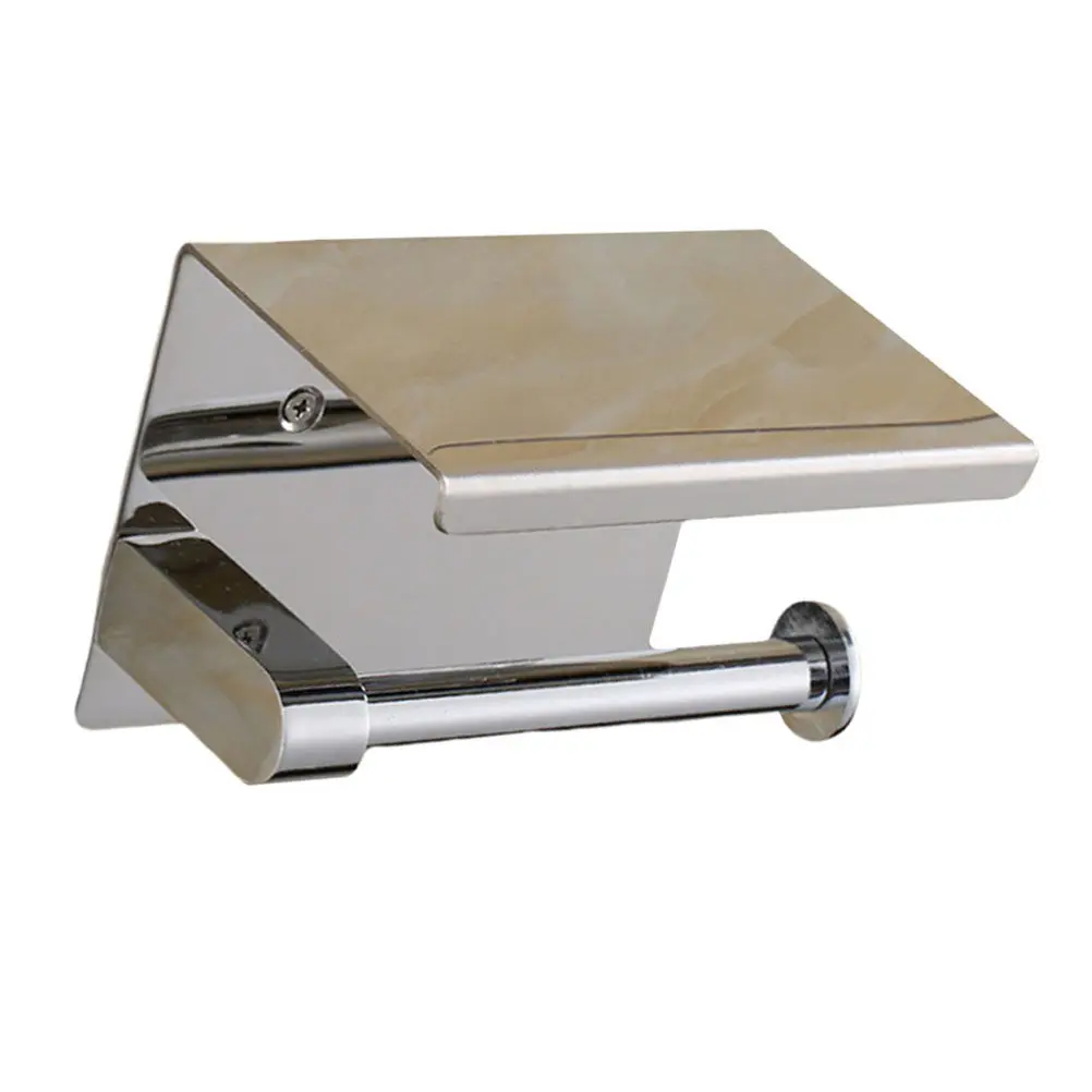 Multi Functional Stainless Steel Toilet Tissue Holder with Shelf for Phones Small Items Easy Clean Bathroom Kitchen Space Saving