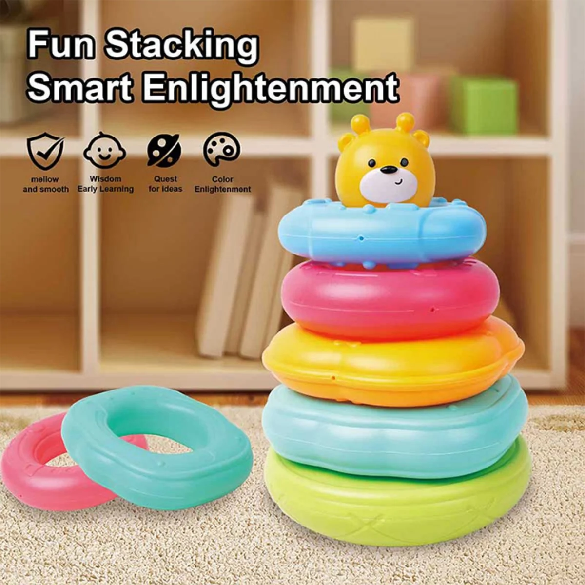 Stacking Rings Baby Toys STEM Learning Toy with Wobbling Base Educational Sensory Stacking Toys for Toddlers Babies Boy Girl