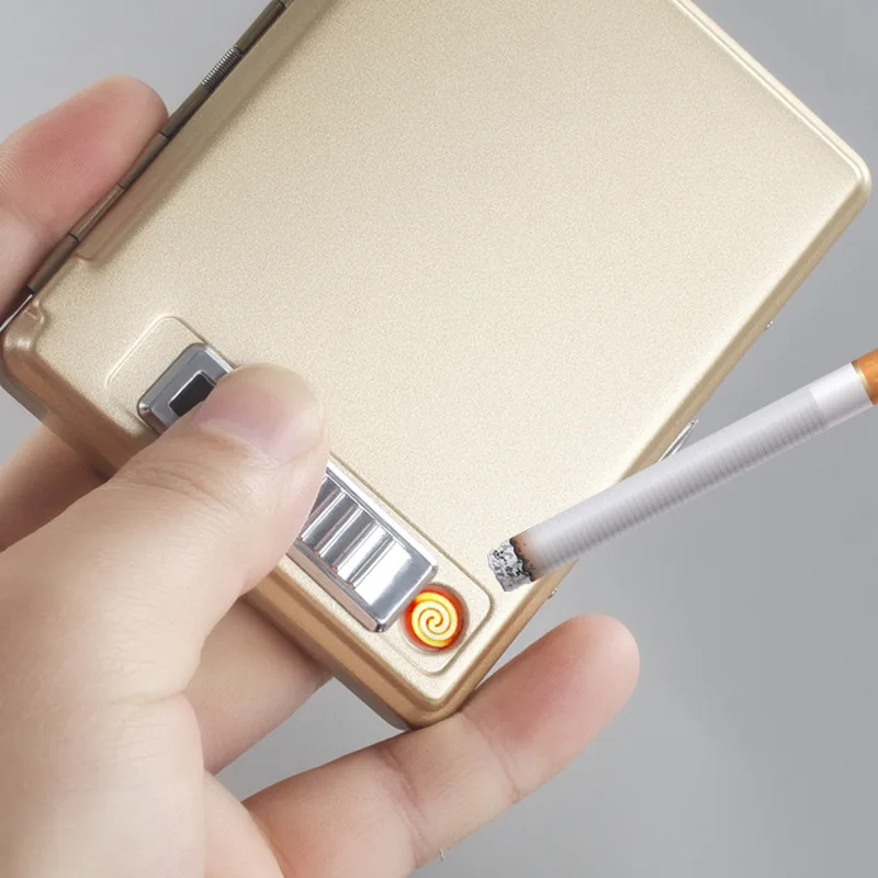 Creative Flip-top Iron Clip 20-pack Rechargeable Cigarette Case Lighter Portable Cigarette Case with Customizable LOGO