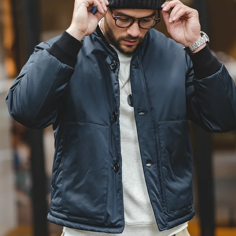 Maden Men's Improved A1 Bomber Jacket Stand-up Collar Thickened Cotton-padded Clothes Winter Windproof Warm Single-breasted Coat