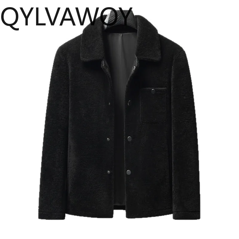 

QYLVAWOY Мужская куртка из 100% натуральной овечьей шерсти, осенне-зимнее пальто, стильная одежда для мужчин, утепленное, повседневное