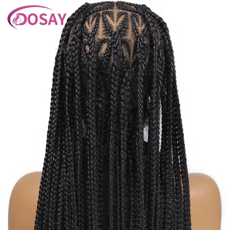 Full Lace Synthetic Cornrow Plait Braids Wig 36'' Jumbo Box Braid Crochet Goddess Wig Knotless Handmade Heart Shape Braided Wig