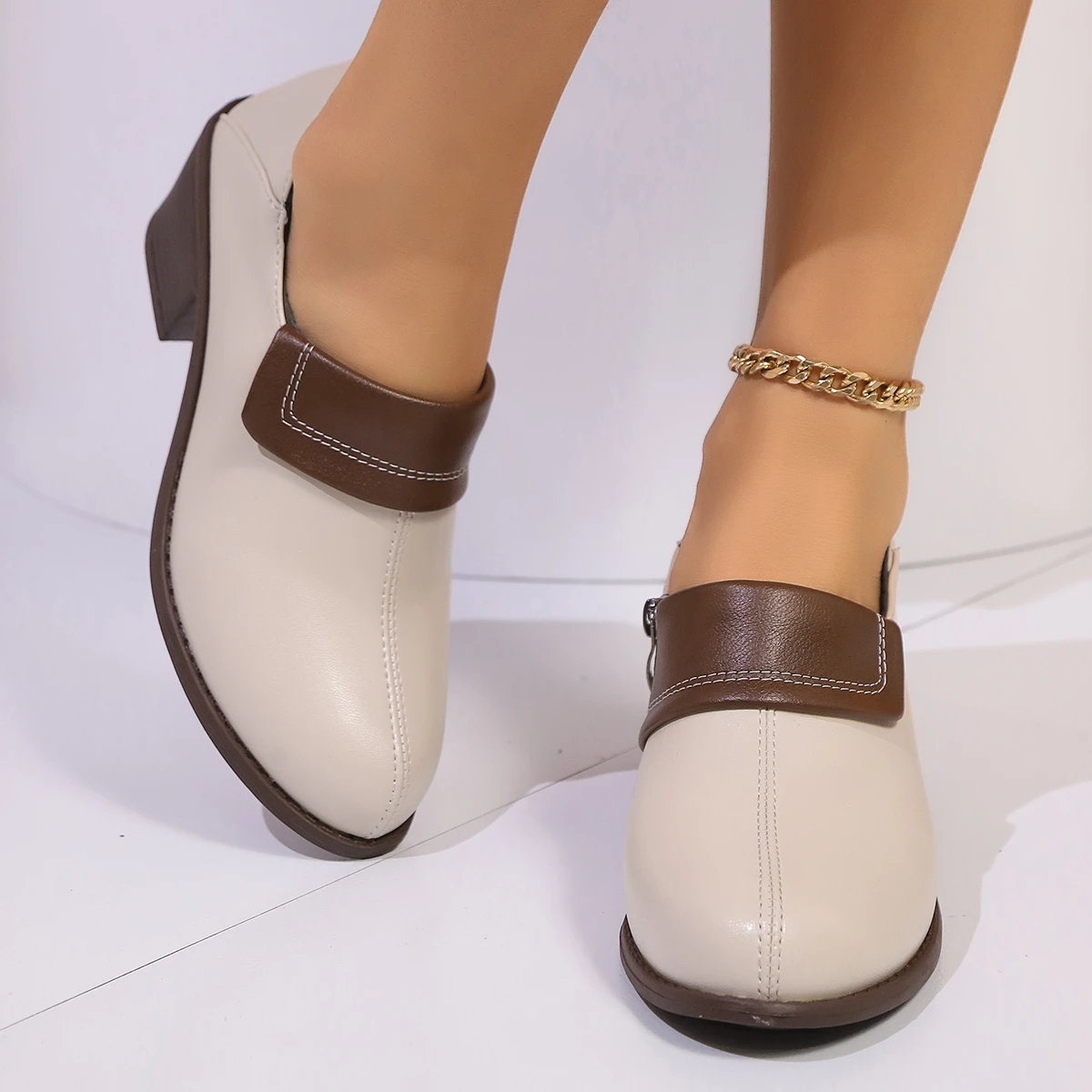 Zapatos de tacón de bloque de boca profunda para mujer, calzado informal, cómodo, a la moda, para primavera y otoño, para uso diario, para oficina y mamá