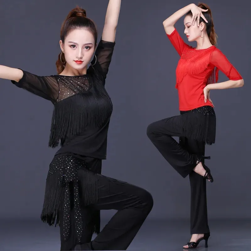 Pantalones de moda para mujer, traje de baile marinero cuadrado, pantalones Harem con borla, temperamento negro