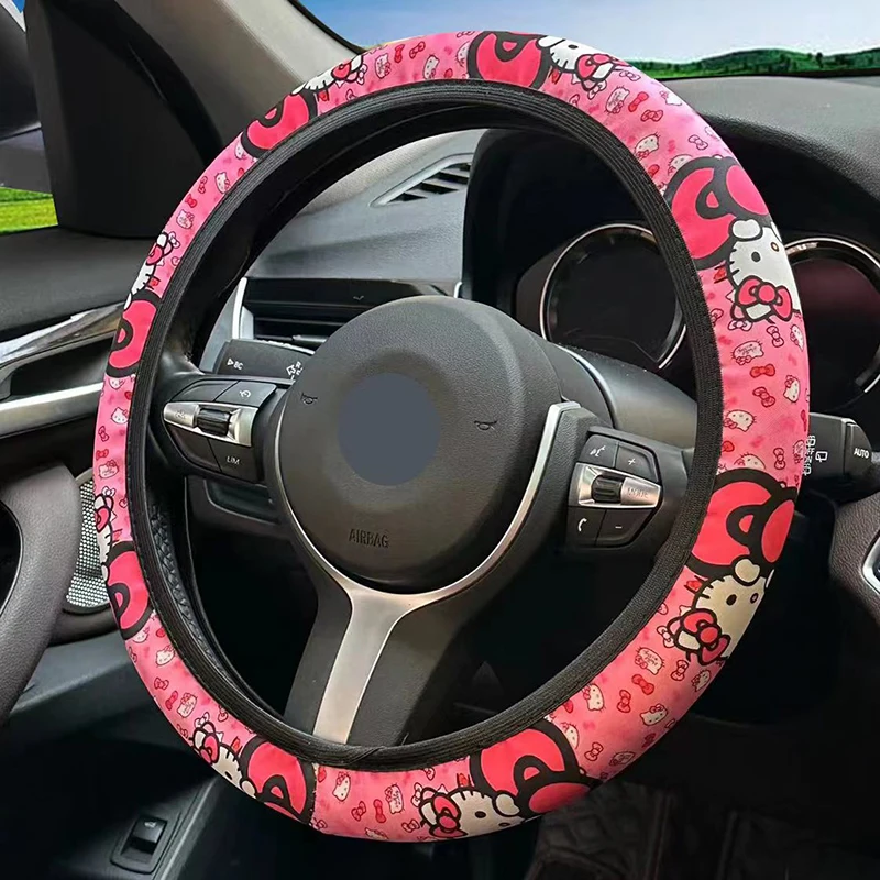 Sanrio Hello Kitty Steering Wheel Cover Elastic Band Miniso Cartoon Car Protector Case AntiSlip Absorb Sweat 38CM Accessories