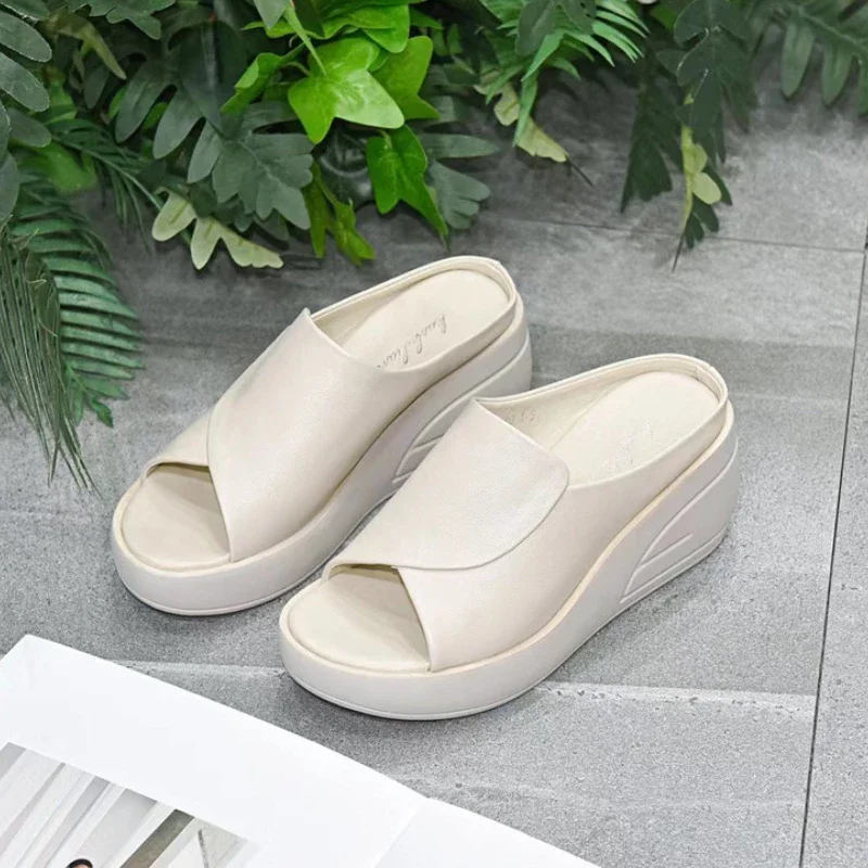 2024 New Women Sandals Woman Slippers Black Wedge Platform Open Toe Women Orthopedics Thick Bottom Beach High Heels Slides