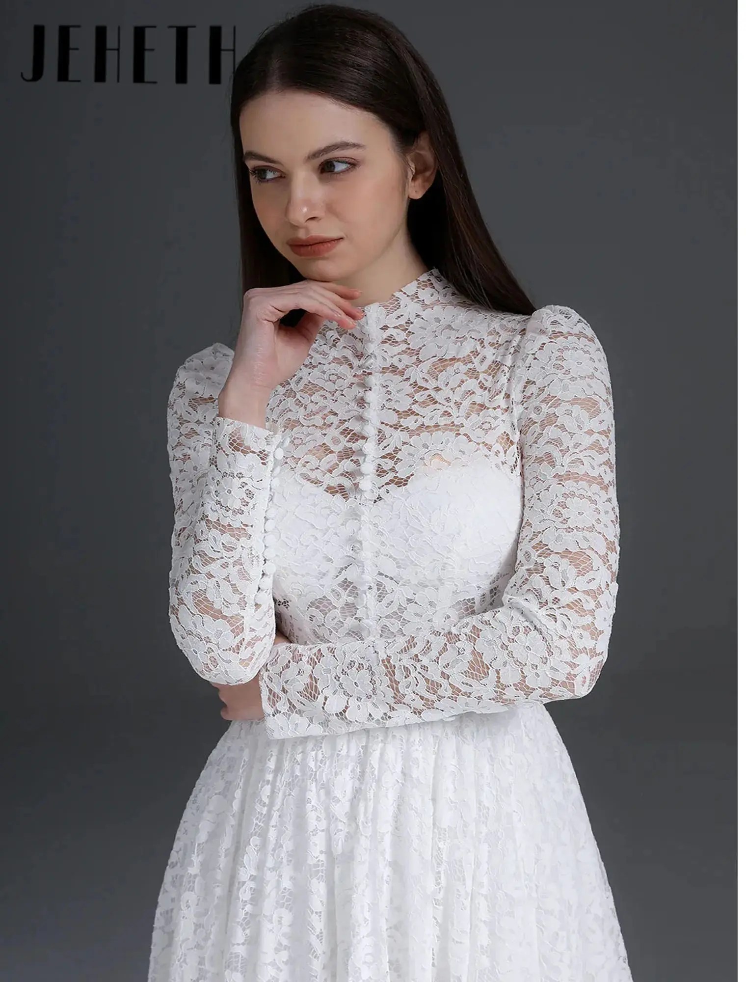 Robe de bal en dentelle, col haut, manches longues, avec Corset, élégante, longueur au sol, robes formelles pour occasions spéciales, personnalisées