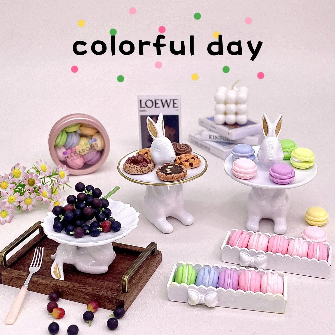 

Белая форма из смолы, готовый поднос для кролика, макарон, десерт, фруктовая тарелка, кукольный дом, украшение для хранения стола