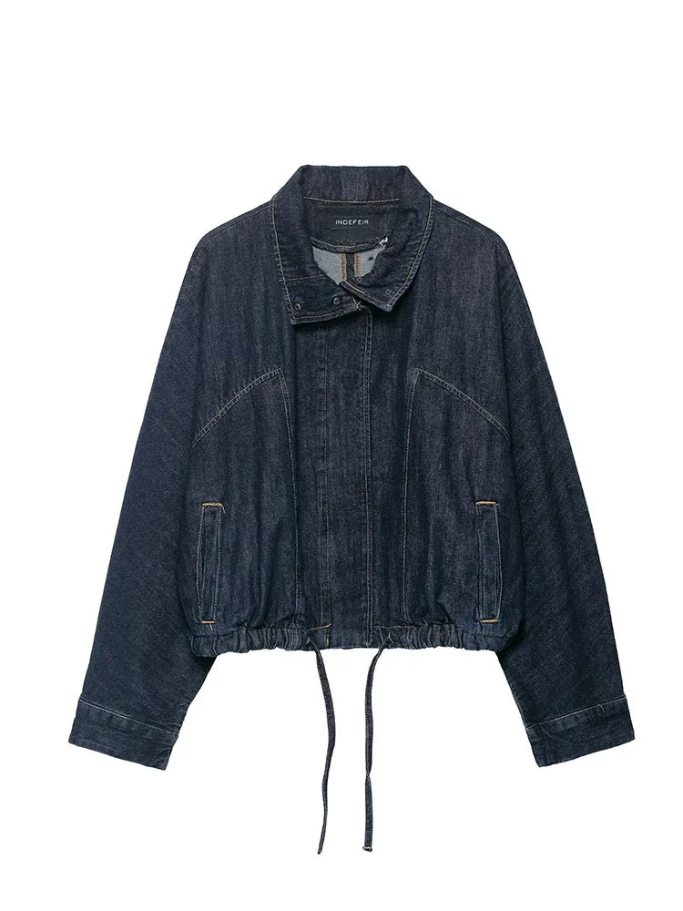 

HH женская мода универсальная джинсовая синяя куртка с рукавами «летучая мышь» свободное пальто с длинными рукавами женская уличная повседневная куртка с карманами