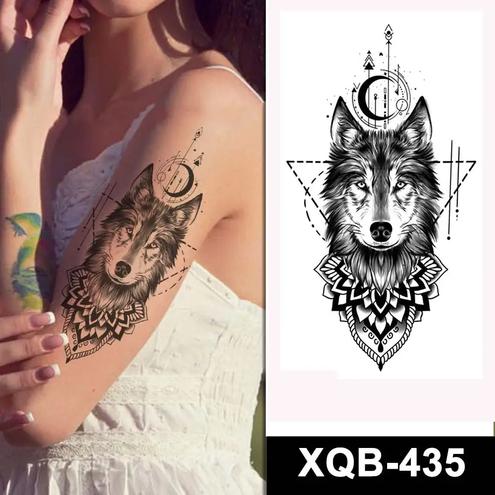 Black Forest Tattoo Sticker for Men Women Tiger Wolf Death Skull Temporary Tattoo Fake Henna Skeleton King Animal Tatoo Pattern