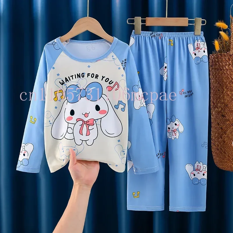 2025 Autumn Children Children Milk Silk Pajamas Sets Girl Boy Sleepwear Korean Kids Homewear Clothes Cute Cartoon Loungewear