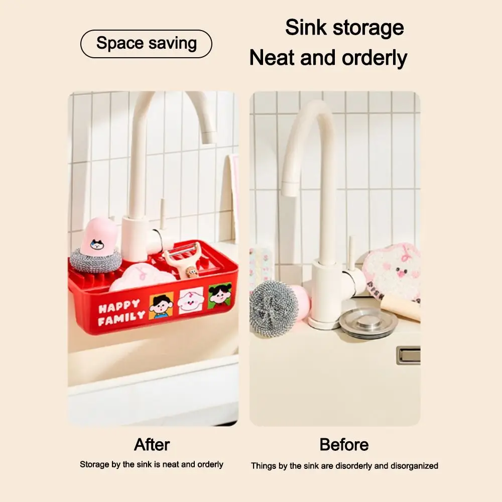 

Стеллаж для хранения смесителя на присоске, разделение сухой и влажной воды, компактная стойка для слива раковины, мультяшный ящик для хранения слива крана