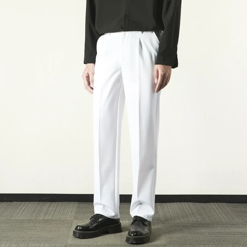 

New 2025 Men's White Straight Leg Loose Fit Busin Trousers Slimming Long Pants Faionable Urban Sle Spring Collection