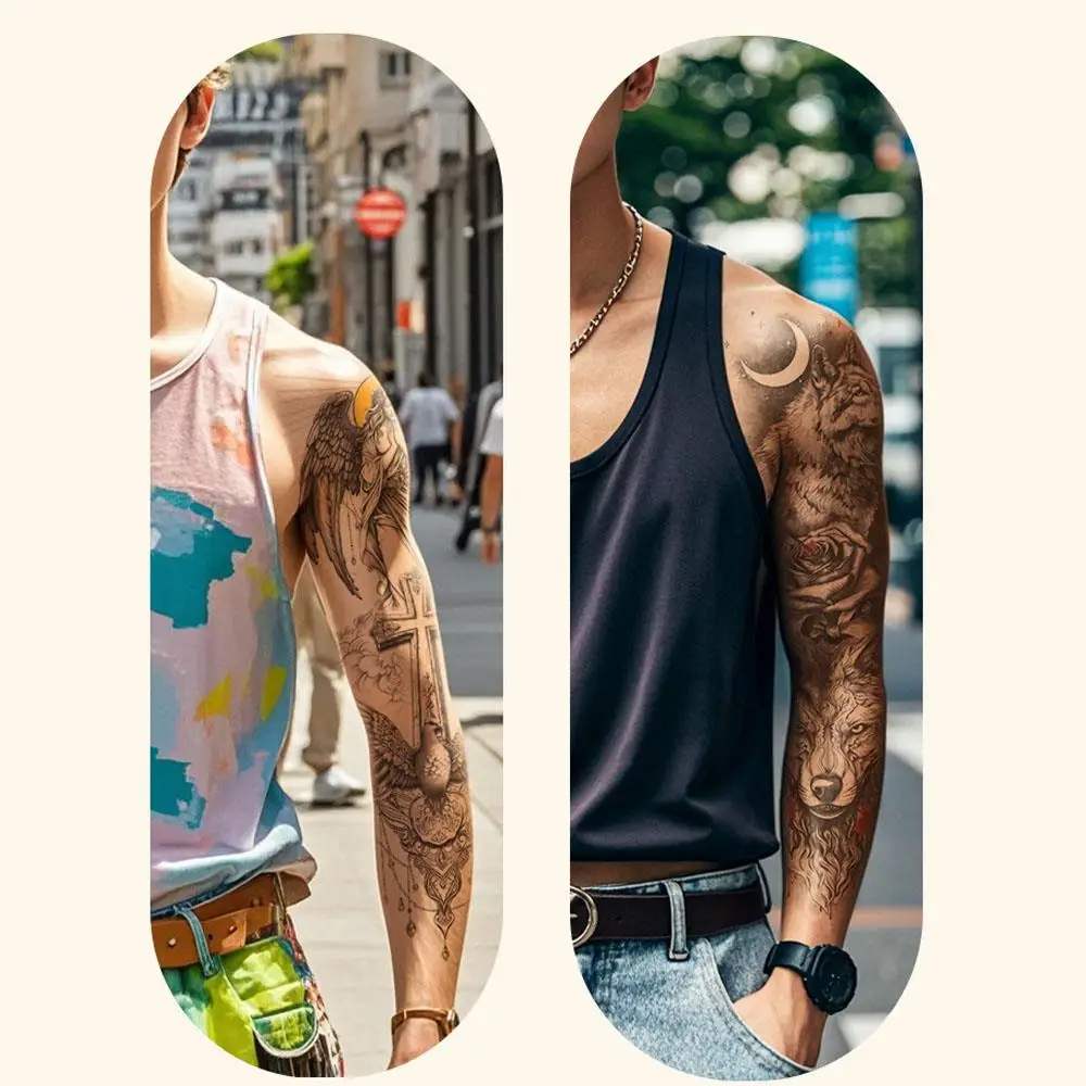 

Долговечная наклейка для тела, временная поддельная татуировка с длинным рукавом, татуировка на ногу, руку, наклейка с переносом воды, наклейка с принтом, крутая наклейка