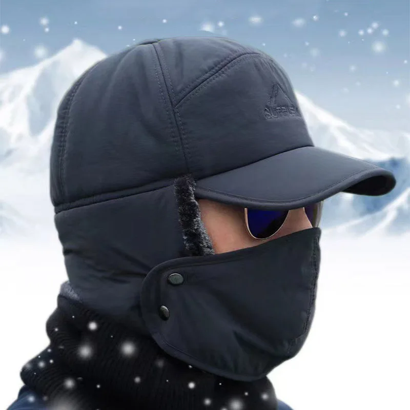 Chapeaux de bombardier coupe-vent avec oreillettes pour hommes, masque d'hiver, chapeau chaud, Trooper, chapeaux de ski