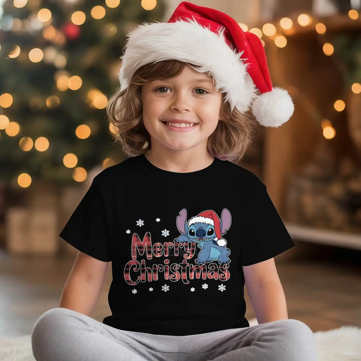 لطيف غرزة عيد ميلاد سعيد الجرافيك تي شيرت الفتيات الفتيان احتفالي عطلة حفلة هدية الاطفال ملابس طفل الكرتون القطن المحملة الأعلى #2