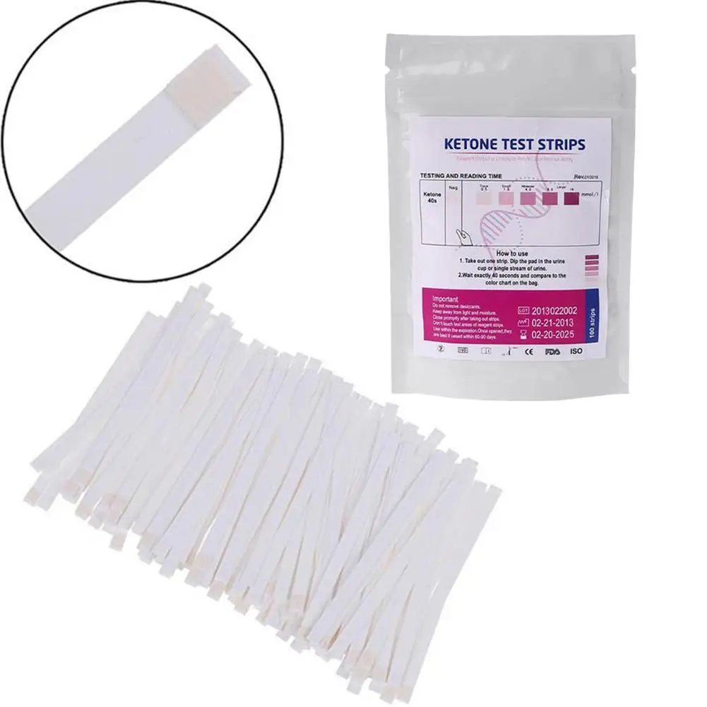 Tiras de papel para prueba de cetona, tira de producción de Keto, prueba de análisis corporal profesional, cetona, ácido, 100 unidades por bolsa