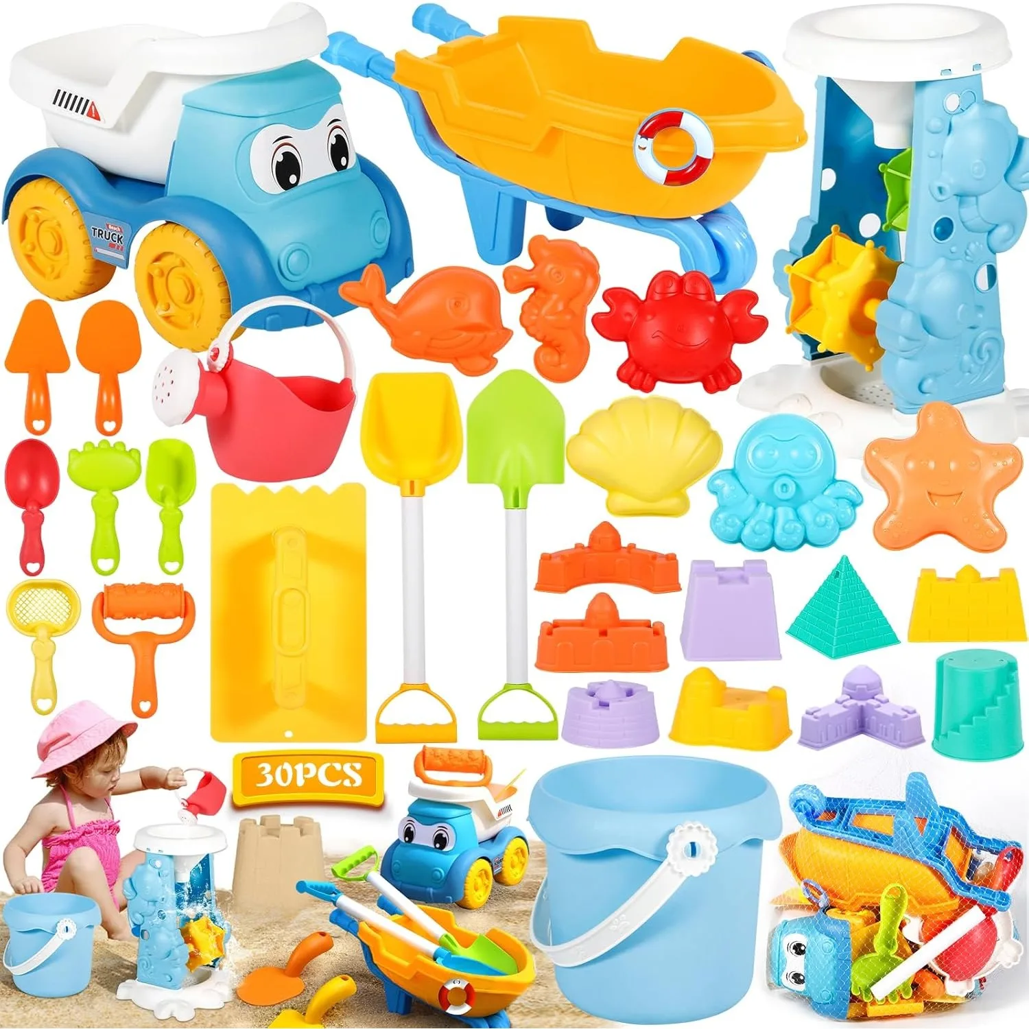Beach Toys for Kids Sand Toys Set with Sand Bucket Shovel Rake for Beach Sandbox Toys Summer Outdoor Gift Kit for Boys Girls