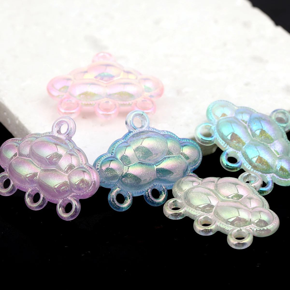 6pcs/12pcs Random Color Acrylic Beads UV Aurora Longevity Lock Shaped Acrylic Beads For Jewelry Making Accessories DIY Necklace