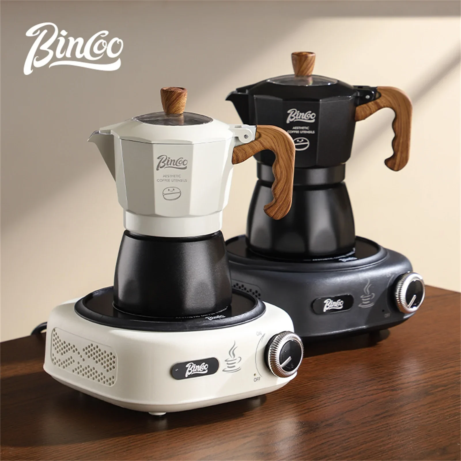 Bincoo Dual Valve Mocha Pot Espresso Moka Pot Hand Brewed Coffee Pot Set Italian Home Outdoor Barista Tools Electric Stove 220V
